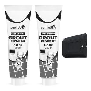 PentaUSA Grout - Premixed Grout Repair Set, 8.8 oz, 2 Pack Tile Grout Tubes, Repairs and Renews Tile Grout in Bathroom and Kitchen, Odorless and Safe Formula - 2 Pack (Black)