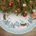 AVOIN colorlife Snowflake Snowman Cardinal Christmas Tree Skirt 48 Inch, Winter Holiday Tree Mat Decoration (Blue)