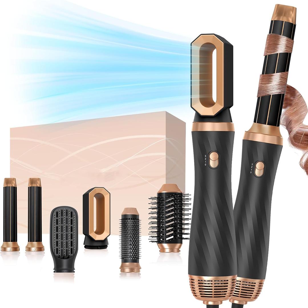 6 in 1 Hair Dryer Brush Set, Blow Dryer Brush Upgrade Detachable Air Styler Wrap Air Curler, Curly Twist Hot Curling Iron, Negative Ion Blow Dryer Hot Styler, Travel Hair Styling Tool