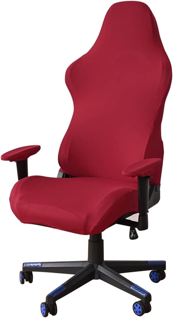 Gaming Chair Cover Slipcovers Cat Scratch Proof, Stretchable Comfortable Gaming Chair Seat Cover Slipcover with Armrest Protector, Soft Polyester Breathable Fabric for Rotating Game Chairs, Red