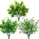 Ouddy Decor 6 Bundles Artificial Greenery Stems Mixed Fake Plants Eucalyptus Stems Babys Breath Faux Plastic Artificial Plants & Flowers for Outdoor Indoor Garden Home Window Box Decor (White)