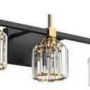 SOLFART Crystal Bathroom Light Fixtures 3 Light Bathroom Vanity Light Over Mirror Vanity Light Fixture Vintage Lighting 3T (Black Bronze+Clear Crystal Shade)