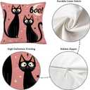 Halloween Black Cat Throw Pillow Covers 2 Pack, 18x18 Inch Double Sided Printed Linen Cushion Covers for Sofa Couch, Spooky Moon Stars Design Decorative Pillowcases for Fall Holiday Home Decor