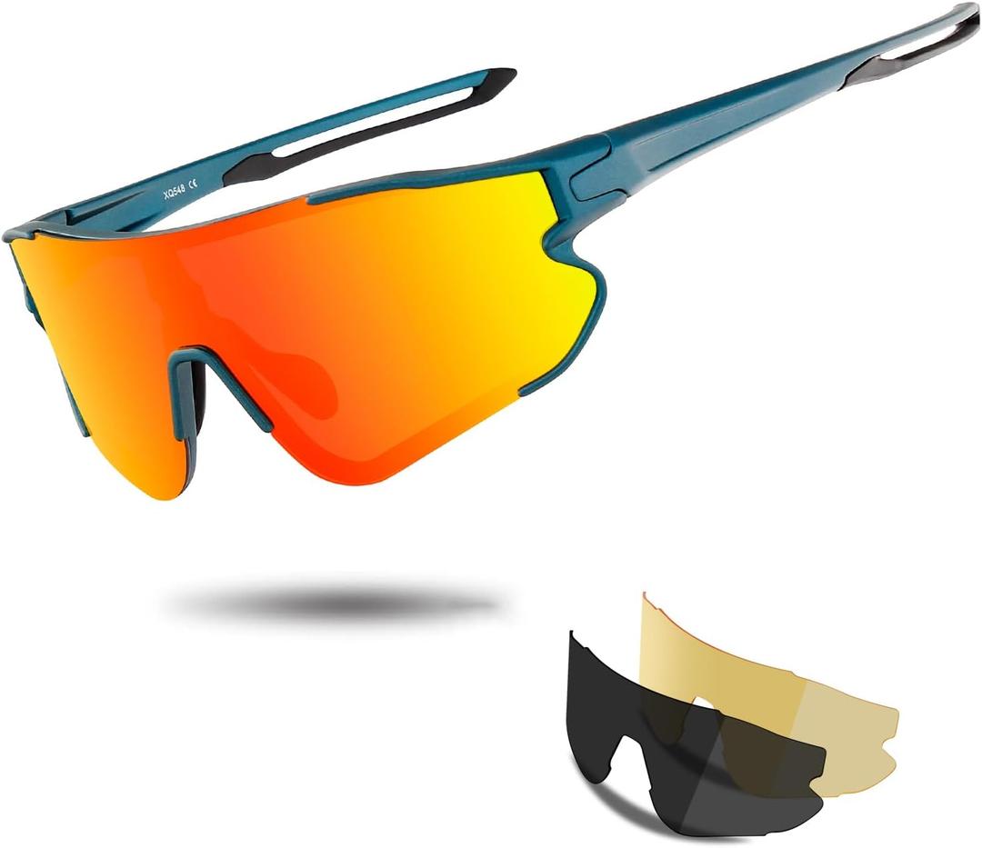 OULAIQI Polarized Cycling Bike Sunglasses Bicycle Glasses with 3 Interchangeable Lenses for Man Women Driving Running