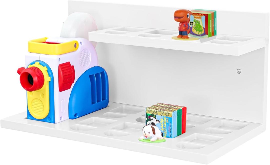 PHOENANCEE Floating Shelves for Little Tikes Story Dream Machine,Wall Shelf for Little Tikes Projector Books Audio Play Character Storage Tray Organizer for Toddlers and Kids Girls Boys, Pine (White), 2 Tier