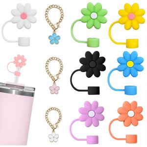 7 pcs Cute Flower Straw Covers for Stanley Cup, Girly Straw Toppers with 3 Floral Charms, Dust-Proof 10mm Lids for 30oz & 40oz Tumblers