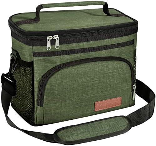 ExtraCharm Insulated Lunch Bag for Women/Men - Reusable Lunch Box for Office Picnic Hiking Beach - Leakproof Cooler Tote Bag Organizer with Adjustable Shoulder Strap for Adults - Green