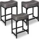 Counter Height Bar Stools Set of 3, Stools for Kitchen Island Set of 3, 24 Inch Counter Stool Saddle Backless Barstools for Kitchen Counter -Grey, 24" Set of 3 with Nailhead Trim