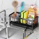 Kitchen Sink Organizer  Durable 304 Stainless Steel Sponge & Brush Holder with High Brush Section Multi-Purpose Sink Caddy for Countertops & Storage (Black) (Blak)