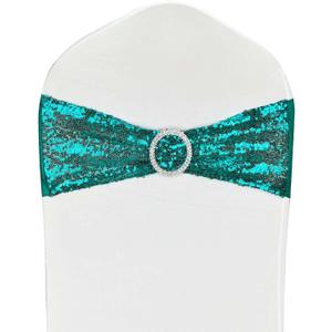 10 Pcs Sequin Chair Sashes Stretch Chair Bands Spandex Polyester Bows for Party Hotel Wedding Banquets Decoration - Teal