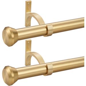 2 Pack Telescoping Curtain Rods,1Inch Diameter Drapery Rods 48-84Inch Length Adjustable Rod with Brackets Window Treatment-Warm Gold