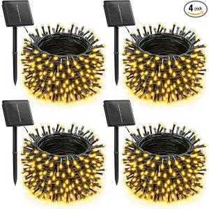 Brightown 4 Pack Solar String Lights for Outside, 184Ft 480 LED Solar Lights Outdoor Waterproof with 8 Modes, Solar Outdoor String Light for Patio Yard Tree Garden Party Decorations, Warm White