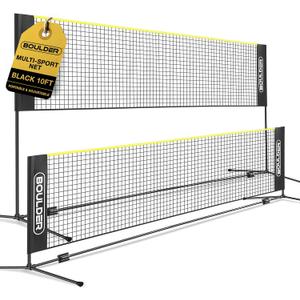 Boulder Portable Badminton Pickleball Net - Foldable/Extendable Poles for Multiple Sports Heights (UP to 5 ft) - Ideal for Tennis, Pickleball, Soccer Tennis - Easy Setup (10ft Black)