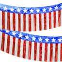 Red White Blue Garland Streamers - 2Packs 39.4 Feet Patriotic Decorations Foil Fringe Garland Tinsel Patriotic Metallic Banner American Flag Banner for Parade Floats, 4th of July Decorations