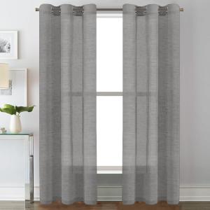H.VERSAILTEX Linen Curtains Nickel Grommet Natural Linen Semi-Sheer Curtains 2 Panels Privacy Added Premium Soft Rich Material Drapes for Bedroom/Living Room - 37x84 Inch- Charcoal Grey