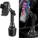 Car Cup Phone Holder, 360 Rotation Carbon Fiber Vehicle Cup Cellphone Holder with Long & Adjustable Neck, Auto Interior Smartphone Expander Mount Accessories, Universal Fit