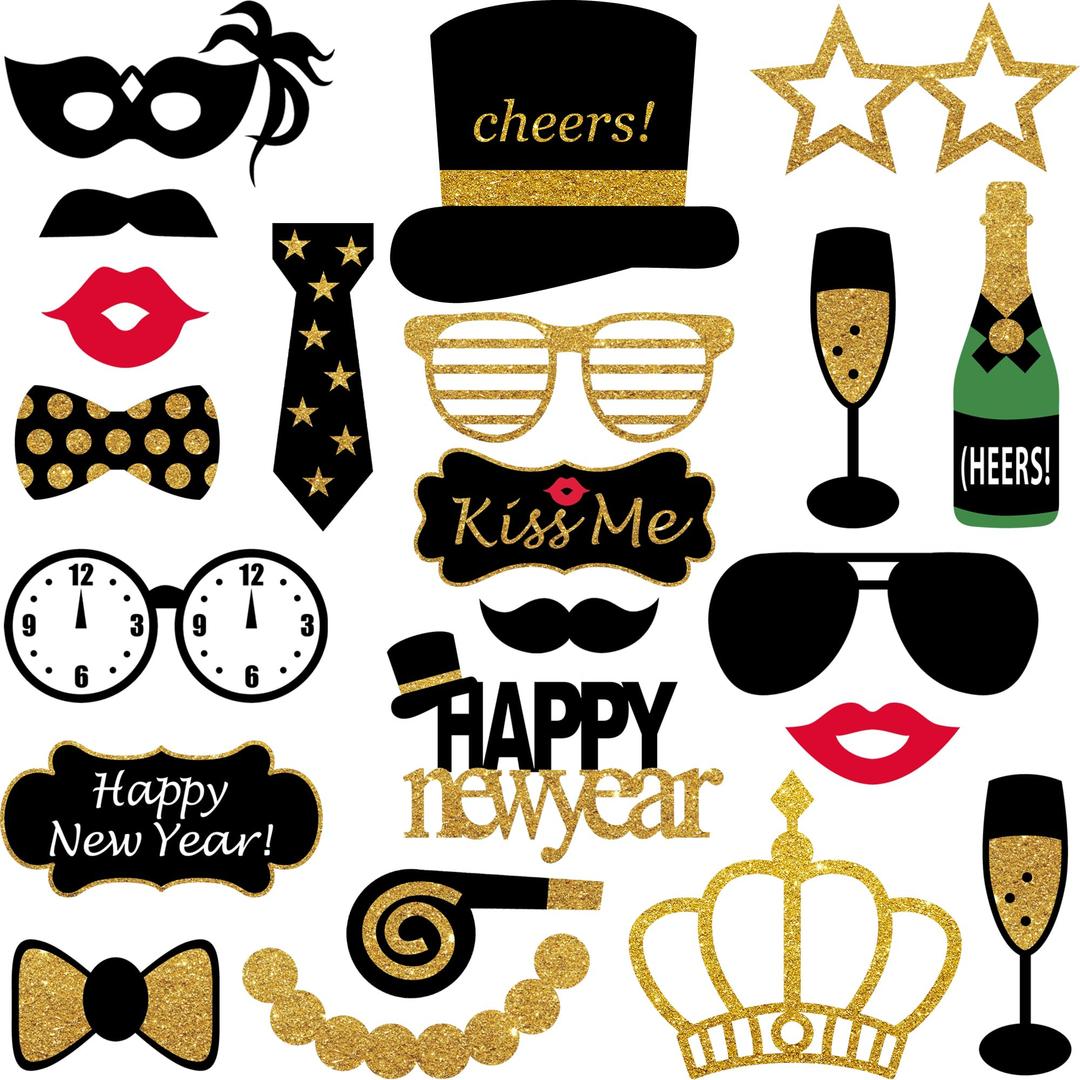 KatchOn, New Years Photo Booth Props - Pack of 21 | New Years Eve Photo Booth Props 2026, New Years Eve Party Supplies 2026 | NYE Party Favors, NYE Decorations 2026 | Happy New Years Decorations 2026