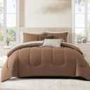Monbix Queen Comforter Set - 7 Pieces Brown Bed in a Bag Queen Track Stitching Bedding Sets, All Seasons Comforter Bed Set with Sheets,Pillowcases & Shams