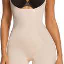 SHAPERX Women's Shapewear Bodysuit Smoothing Tummy Control Body Shaper with Adjustable Straps Comfortable Mid-Thigh Shorts (Beige, XL)