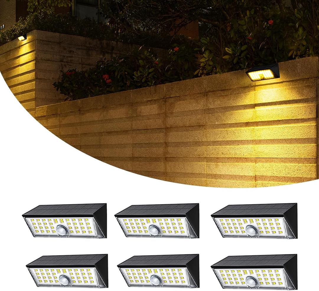 Solar Lights Outdoor, IP65 Waterproof Security Light with 4 Motion Sensor Modes, 450LM for Yard, Fence, Garage - Warm White 3000K 6 Pack