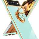 LeYi for Google Pixel 6 Pro Phone Case: 360 Rotatable Ring Holder Magnetic Kickstand, Plating Rose Gold Edge Protective for Google Pixel 6 Pro Case, Mint