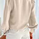 Women's Business Casual Tops Summer Long Sleeve Button Down Shirts V Neck Chiffon Blouses (Beige), Large
