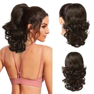 Flufymooz Ponytail Extension, 14 Inch Short Drawstring Ponytail Hair Extension for Women, Soft Synthetic Pony Tails Hairpiece for Women (Chocolate Brown)