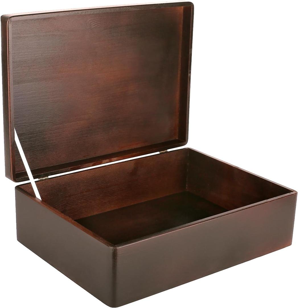 Creative Deco XL Brown Wooden Box Storage with Hinged Lid | 15.8x11.8x5.5in (+-0.5) | Keepsake Decorative Gift Box for Tool Dog Toy Kitchen Storage | Acacia-Like Wood Chest Trunk (XL | No Handles)