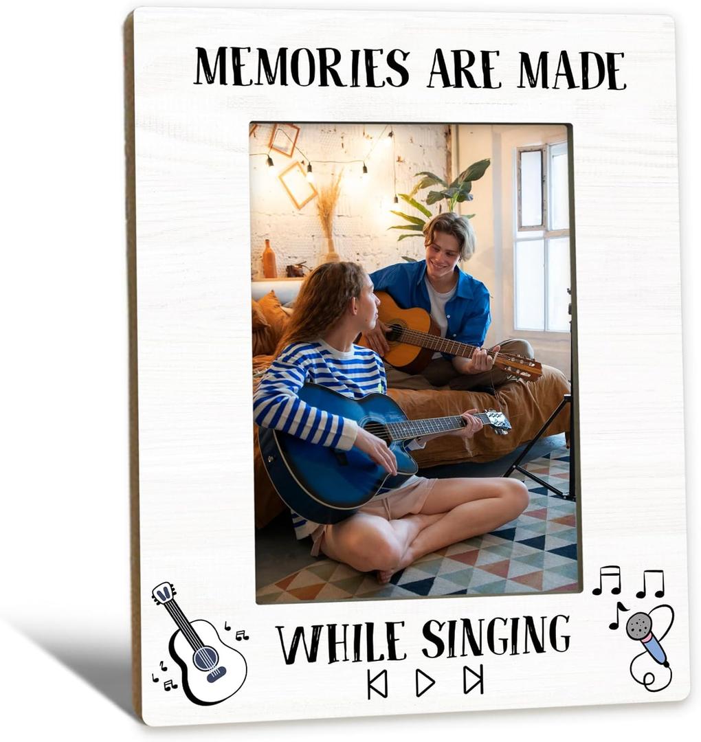 Gifts for Singers Picture Frame 5x7, Singer Gifts Photo Frame, Music Gift for Women Men Music Lovers, Memories are Made While Singing Wooden Picture Photo Frames for Desk Home Room Decor