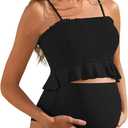Summer Mae Maternity High Waist Swimsuit Ruffle Hem Bikini Bathing Suit Shirred Bandeau Two Piece Pregnancy Swimwear (Black, XL)