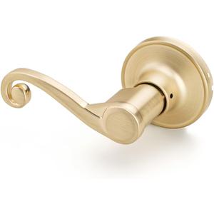 EHOMEWARE 1 Pack Satin Brass Door Lever, Closet/Pantry Dummy Door Handle, Push Pull Door Knobs Interior, No Lock No Key, Fit for Left Side Doors, Vintage Wave Design