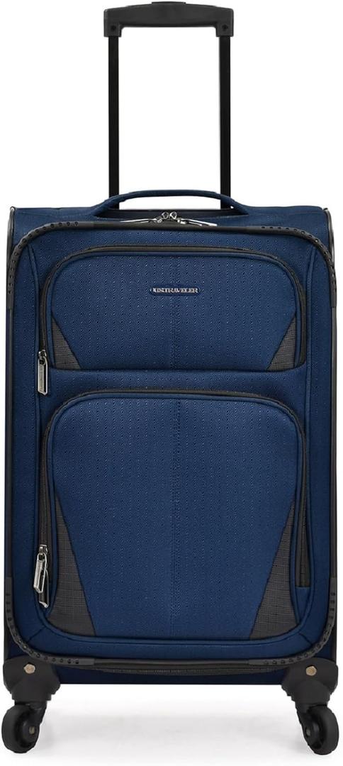 U.S. Traveler Aviron Bay Expandable Softside Luggage with Spinner Wheels, Navy, Carry-on 23-Inch