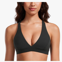 YOGA Butterluxe Deep V-Neck Sports Bras for Women - Spaghetti Strap Criss Cross Padded Top Low Coverage Wireless Yoga Size M