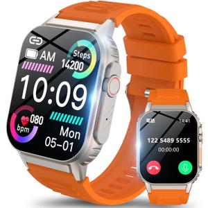 Smart Watch for Men Women(Dial/Answer Calls), Activity Trackers with Heart Rate/Sleep Monitor, 100 Sports Modes/IP68 Waterproof, 2.01" HD Touchscreen Fitness Watch Compatible with Android iOS (Orange)