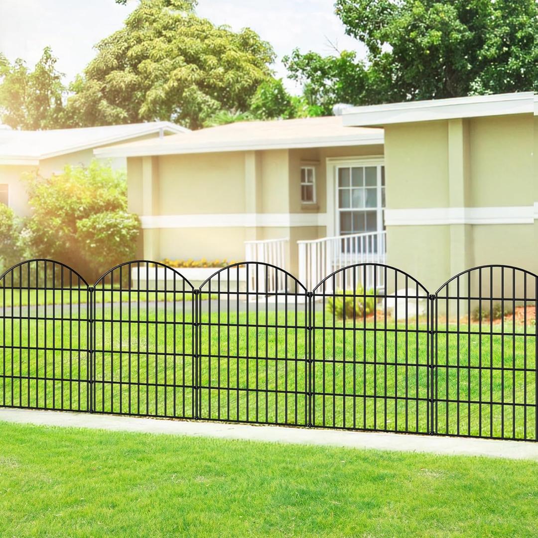 FOREHOGAR Metal Garden Fence 36in (H) x 23.3ft (L), 10 Panels + 11 Stakes Dog Fences Border Fence Animal Barrier, No Dig Garden Fencing for Yard Flower Bed Lawn Patio Outdoor, CTW3610 Black