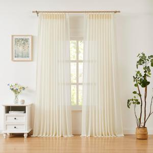 WEST LAKE 95 Inches Long Egret Ivory Pinch Pleated Sheer Curtains for Bedroom Living Room Sliding Patio Door,Farmhouse Textured Lightweight Drapes with Backtabs,Rustic Window Treatment,58" Wx95 Lx2