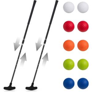 Lenwen 2 Pcs Golf Putter for Men Women Adjustable Length Two Way Putter Right or Left Handed Golfers Mini Golf Club with Practice Balls for Adults (Black)