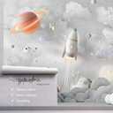 YQWDMX - Grey Cartoon Planet Nursery Wallpaper Mural Mural48 M 140" Wx102 H(Not Peel and Stick)