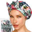 Reusable Shower Cap for Women Reusable Waterproof  Leakproof, Nonslip Hair Cap for Shower Flexiband  Soft, Breathable, Durable Christmas Shower Caps by SMPL OBJECTS (Tropical)