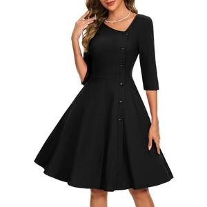 Aupuls 3/4 Sleeve Wedding Guest Dresses for Women Asymmetrical Neck Cocktail Dress, M