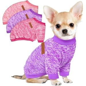 3 Pack Dog Sweaters for Small Dogs Girl Boy Winter Fleece Clothes Warm Soft Dog Sweatshirt Outfit for Dogs Cats Pet Apparel (Pink+Rose+Purple, XX-Small)