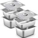 Mifoci 6 Pcs 1/2 Size Full Size Hotel Pan with Lid Set Include 2 Stainless Steel Pan, 2 Perforated Steamer and 2 Steam Table Pot Cover for Restaurant Kitchen Supplies