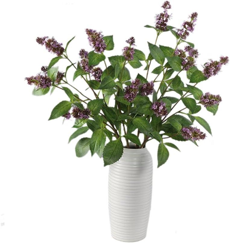 Artificial Patchouli Plant Stems, 29 inches, 4 Pack, Fake Greenry Plants Realistic Mint Flowers for Home Office Decor (purple)