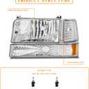 Headlights Assembly Compatible with Ford Bronco F150 F250 F350 Super Duty 1992-1996 Headlights Pickup Headlamps w/Bumper Lights and Corner Lights, Chrome Housing Amber Reflector