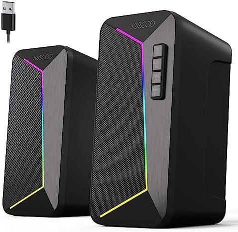 Jeecoo M30 Bluetooth Computer Speakers, PC Gaming Speakers for Desktop with Crisp Stereo Sound, Dynamic LED Modes, Easy-Access Control, 10W - USB-Powered