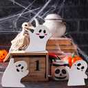 2 x Cute Ghost Halloween Decorations Indoor, Wooden Tiered Tray Decor Table Sign, Halloween Decor Wooden Ghost Sign for Party Home Shelf Display, 3 Pcs, Black White