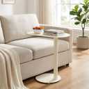 C-Shaped Side Table, Modern Metal End Table for Couch Slim Sofa Side Table Snack End Table TV Trays for Eating On Couch for Dining Room, Living Room, Cafe and Balcony (Cream White), 20 inches x 14 inches x 25 inches