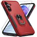 Pack of 2, Janmitta Compatible with Samsung Galaxy A35 5G Case with Screen Protector,Heavy Duty Shockproof Full Body Phone Cover Built in Metal Ring Holder Kickstand,2024 Red