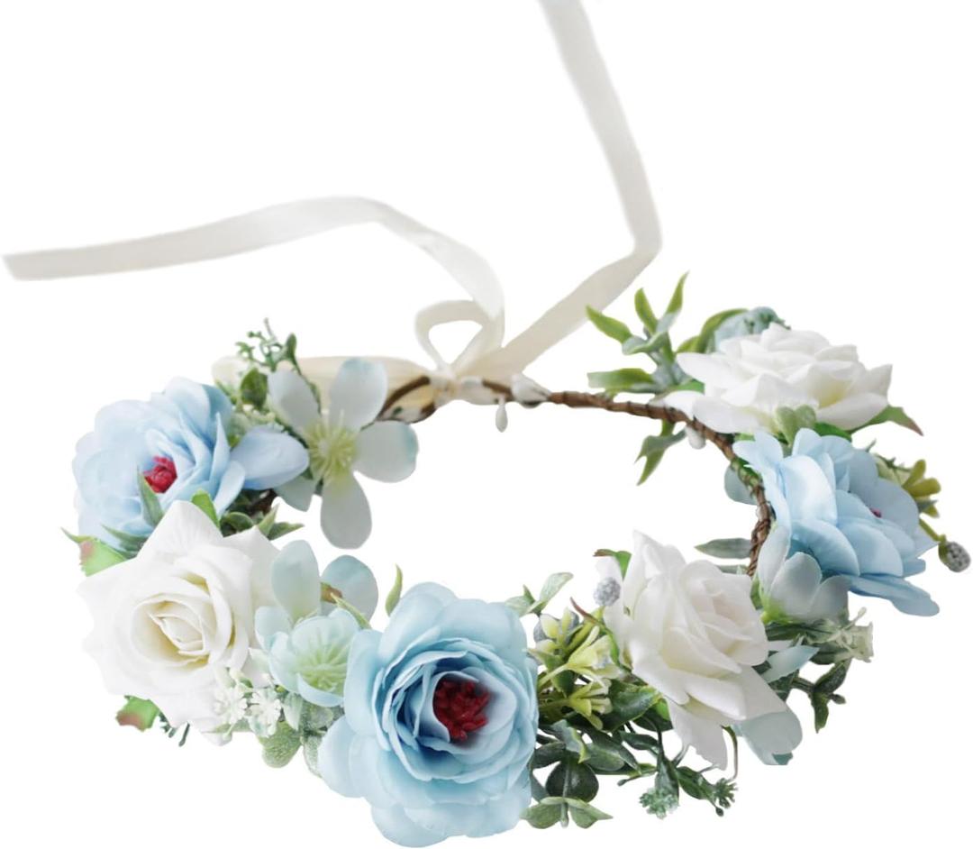 Vivivalue Floral Crown Women Flower Headband Floral Headpiece Halo Wedding Party Festival Photos