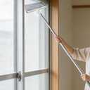 Shower Squeegee for Glass Doors, Telescopic 2-in-1 Squeegee for Window Cleaning with Microfiber Scrubber for Bathroom, Tile Wall, Car Windshield